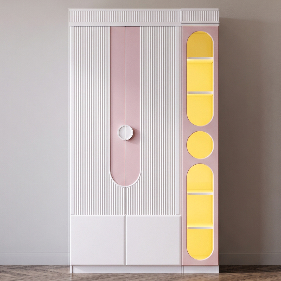 Venedik 2 Kapılı Kitaplıklı Dolap (Pembe/Beyaz)